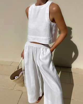 Lunash | Women’s Cropped Tank Top and High-Waisted Wide-Leg Trousers Set