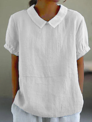 Mae | Women’s Babydoll Tunic Top with Lapel Collar and Casual Short Sleeve Design