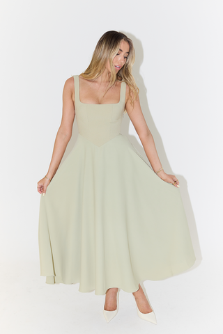 Levy | High Waist Square Neck Sleeveless Midi Dress for Women
