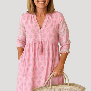 Noreen | Women’s Boho-Inspired Summer Midi Dress with V-Neckline