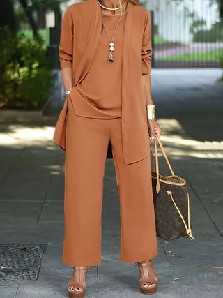 Maryan | Women’s Loose-Fitting Cardigan, Top, and Wide-Leg Pants Set