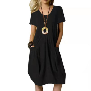 Norielle | Women's Casual Loose T-Shirt Midi Dress with Short Sleeves and Side Pockets