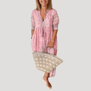 Noreen | Women’s Boho-Inspired Summer Midi Dress with V-Neckline