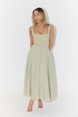 Levy | High Waist Square Neck Sleeveless Midi Dress for Women