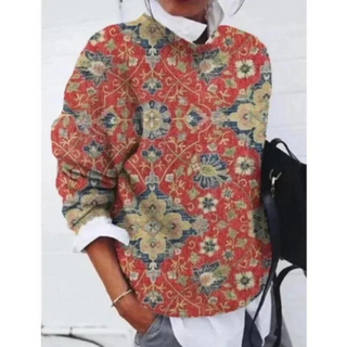 Faye | Women’s Floral Pattern Fleece Sweater with Crewneck