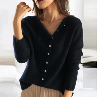 Arian | Ribbed Knit Top for Women with Long Sleeves and Asymmetric Button Front