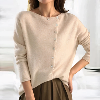 Arian | Ribbed Knit Top for Women with Long Sleeves and Asymmetric Button Front