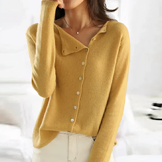 Arian | Ribbed Knit Top for Women with Long Sleeves and Asymmetric Button Front