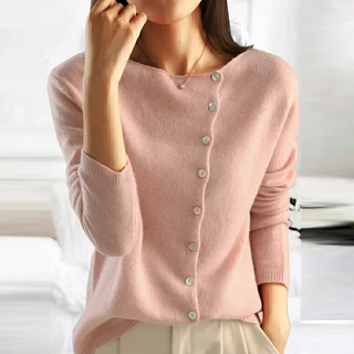 Arian | Ribbed Knit Top for Women with Long Sleeves and Asymmetric Button Front