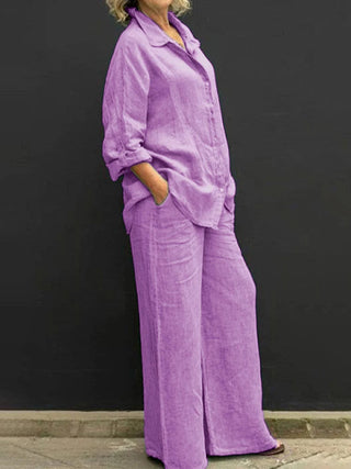 Erina | Women’s Elegant Collared Shirt and Loose-Fit Trousers Set