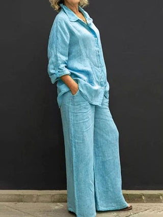Erina | Women’s Elegant Collared Shirt and Loose-Fit Trousers Set