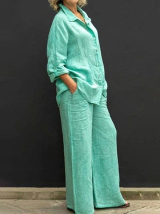 Erina | Women’s Elegant Collared Shirt and Loose-Fit Trousers Set