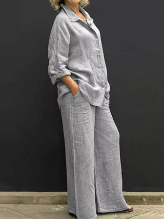 Erina | Women’s Elegant Collared Shirt and Loose-Fit Trousers Set