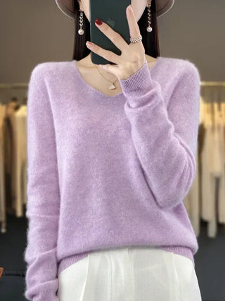 Ophelia : Women’s V-Neck Pullover Sweater – Long Sleeve Knit Top for Everyday Wear
