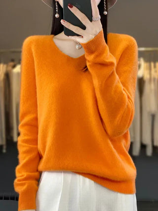 Ophelia : Women’s V-Neck Pullover Sweater – Long Sleeve Knit Top for Everyday Wear