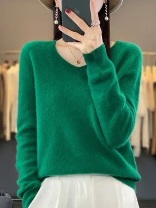 Ophelia : Women’s V-Neck Pullover Sweater – Long Sleeve Knit Top for Everyday Wear