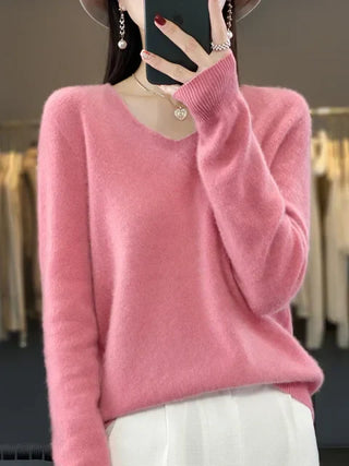 Ophelia : Women’s V-Neck Pullover Sweater – Long Sleeve Knit Top for Everyday Wear