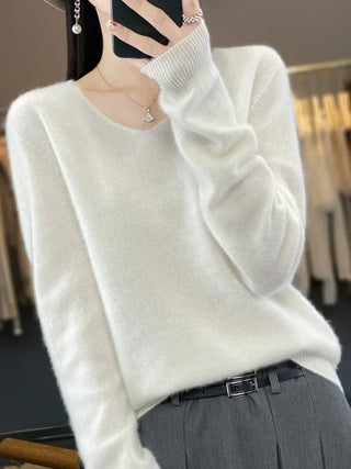Ophelia : Women’s V-Neck Pullover Sweater – Long Sleeve Knit Top for Everyday Wear