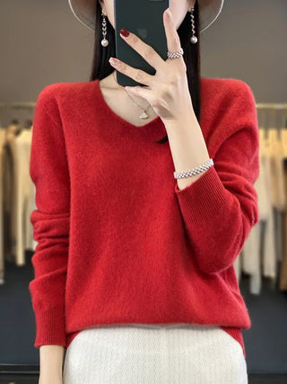 Ophelia : Women’s V-Neck Pullover Sweater – Long Sleeve Knit Top for Everyday Wear