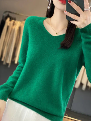 Ophelia : Women’s V-Neck Pullover Sweater – Long Sleeve Knit Top for Everyday Wear