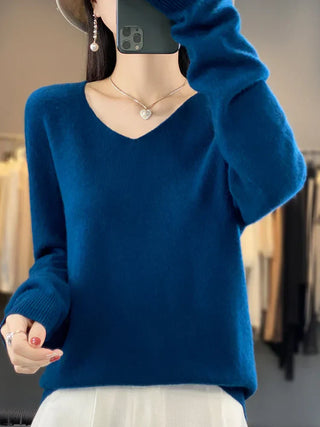 Ophelia : Women’s V-Neck Pullover Sweater – Long Sleeve Knit Top for Everyday Wear