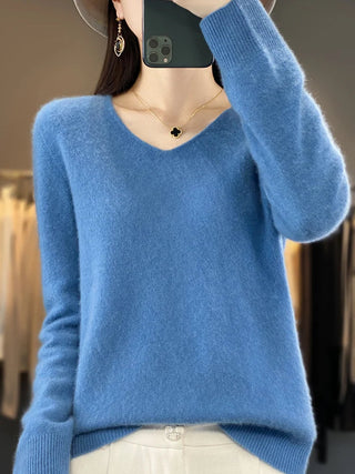 Ophelia : Women’s V-Neck Pullover Sweater – Long Sleeve Knit Top for Everyday Wear