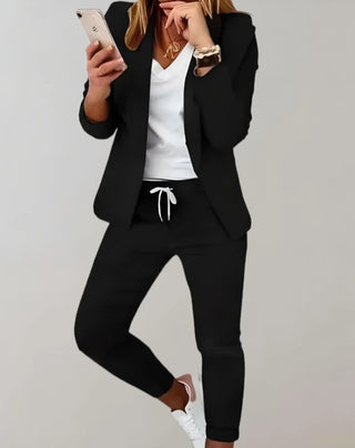 Elaraine | Women’s Plaid Two-Piece Set with Open-Front Blazer and Slim-Fit Pants