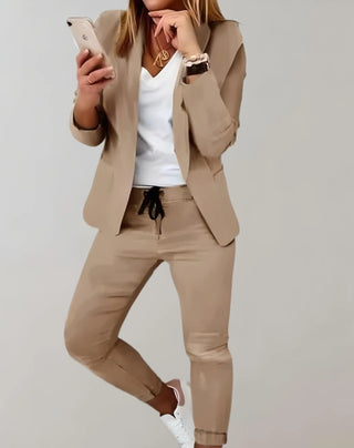Elaraine | Women’s Plaid Two-Piece Set with Open-Front Blazer and Slim-Fit Pants