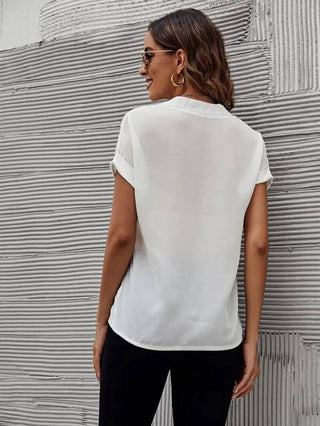 Darcy | Women’s V-Neck Short-Sleeve Casual Blouse with Cuffed Sleeves