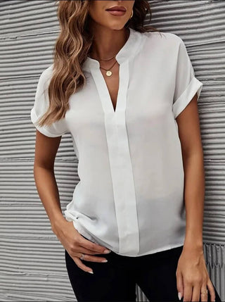 Darcy | Women’s V-Neck Short-Sleeve Casual Blouse with Cuffed Sleeves