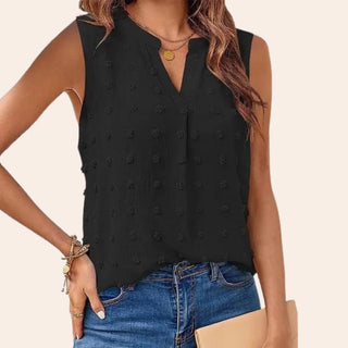 Zana | Women’s Sleeveless V-Neck Jacquard Blouse with Textured Elegant Lightweight Fit