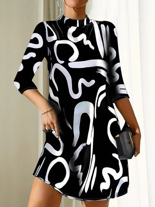 Erica | Women's Abstract Print 3/4 Sleeves Stretch Mini Dress