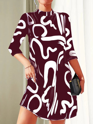 Erica | Women's Abstract Print 3/4 Sleeves Stretch Mini Dress