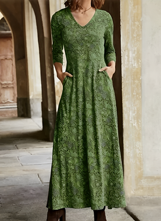 Kaida | Women’s Long Sleeve Maxi Dress with ¾ Sleeves and Floral Print