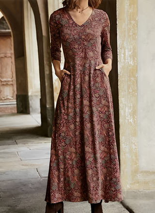 Kaida | Women’s Long Sleeve Maxi Dress with ¾ Sleeves and Floral Print