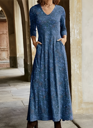 Kaida | Women’s Long Sleeve Maxi Dress with ¾ Sleeves and Floral Print