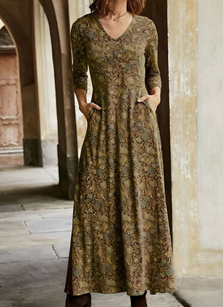 Kaida | Women’s Long Sleeve Maxi Dress with ¾ Sleeves and Floral Print
