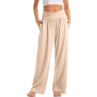Belaris | Women’s Flowy Wide-Leg Yoga Pants with Crossover Waistband