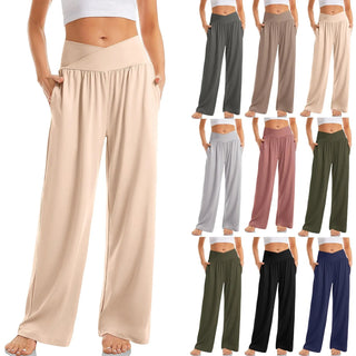 Belaris | Women’s Flowy Wide-Leg Yoga Pants with Crossover Waistband