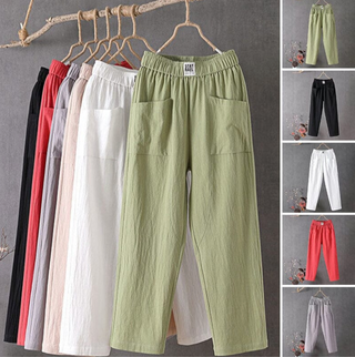 Leny | Women's Cotton Linen Casual Harem Pants with Loose Fit and Straight