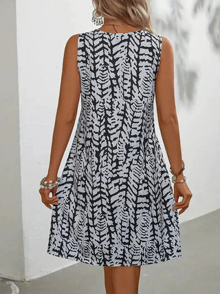 Nephele | Women’s A-Line Sleeveless Mini Dress with Geometric Print