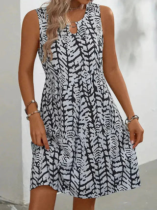 Nephele | Women’s A-Line Sleeveless Mini Dress with Geometric Print