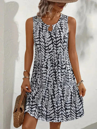 Nephele | Women’s A-Line Sleeveless Mini Dress with Geometric Print