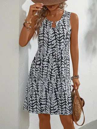 Nephele | Women’s A-Line Sleeveless Mini Dress with Geometric Print