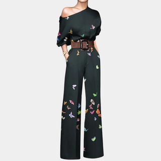 Ayla | Women’s Airy Butterfly Print One-Shoulder Jumpsuit
