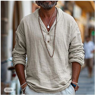 Liamo | Men’s Long-Sleeve Popover with Vintage V-Neck and Relaxed Fit