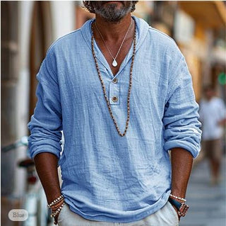Liamo | Men’s Long-Sleeve Popover with Vintage V-Neck and Relaxed Fit