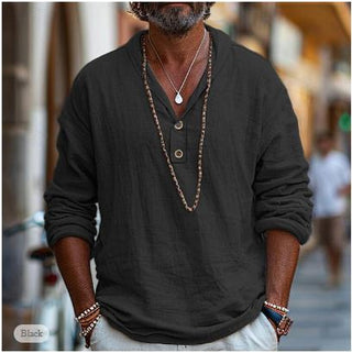 Liamo | Men’s Long-Sleeve Popover with Vintage V-Neck and Relaxed Fit