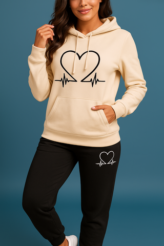 Lovely | Women's Heartbeat Print Hoodie and Jogger Tracksuit Set