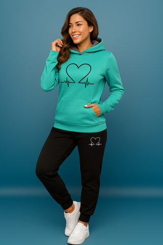 Lovely | Women's Heartbeat Print Hoodie and Jogger Tracksuit Set